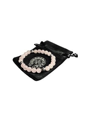 Rare Chrome Hearts Rose Quartz Beaded Bracelet Sterling Silver Accents
